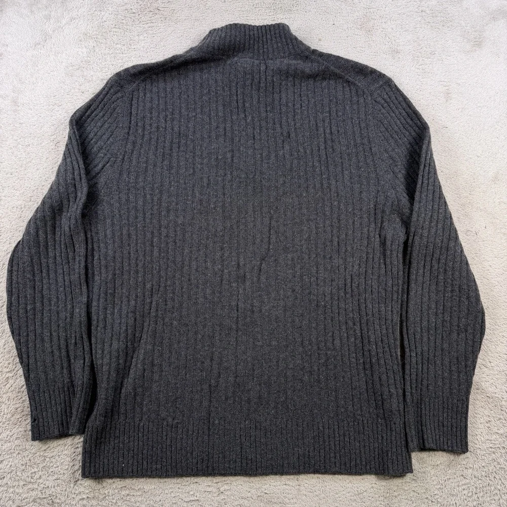 Garnet Hill Sweater Mens Large Grey 100% Cashmere Ribbed Knit 1/4 Zip Pullover
